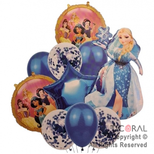 SET DE GLOBOS METALIZADOS FROZEN Y LATEX CON CONFETI x 10 UNIDADES